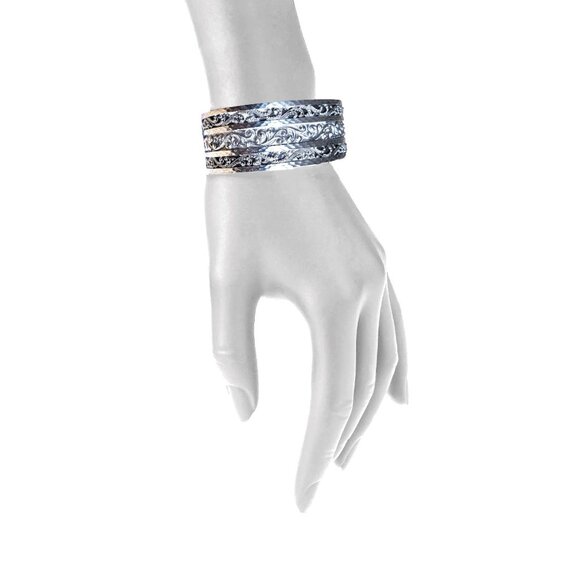 LOIS HILL Vintage Sterling Silver Wide Cuff Bracelet Floral Design